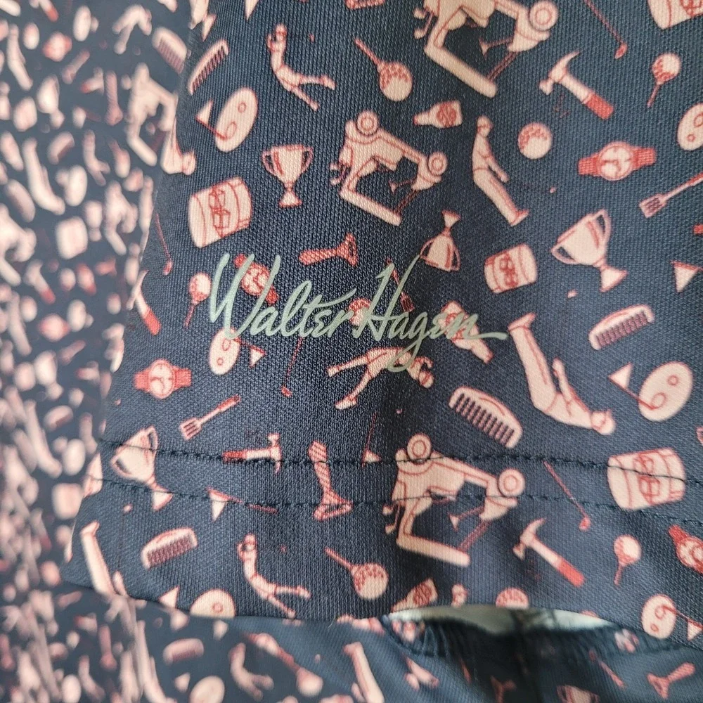 Walter Hagen Navy Pink Graphic‎ Golf Performance Polo Shirt S Stretch